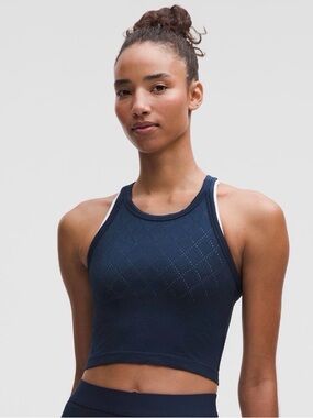 Lululemon Swiftly 2.0 Navy High-Neck Crop Tank Top Size 10